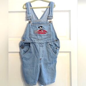 Vintage Mickey Minnie Denim Overalls Shorts Large Denim Embroidered 90s Disney